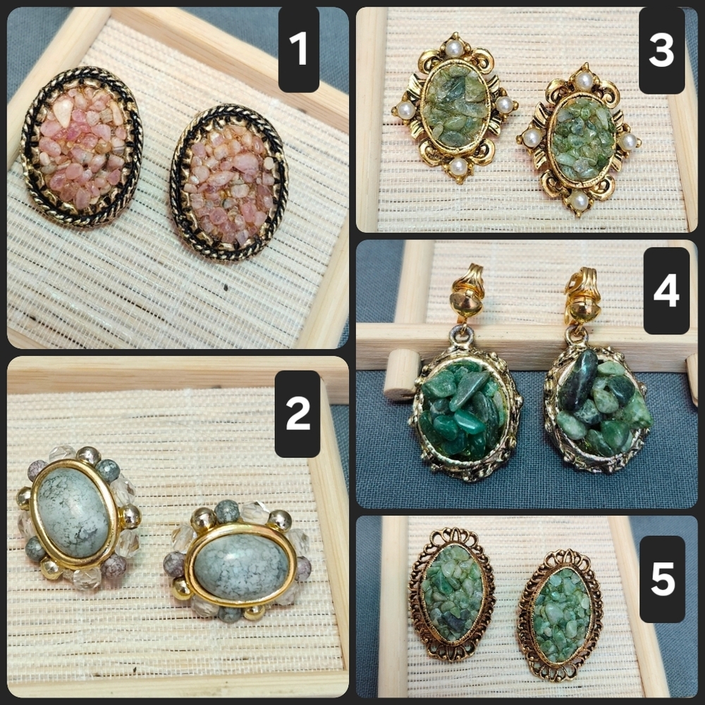 Vintage Genuine Stone Chip Clip-on Earrings